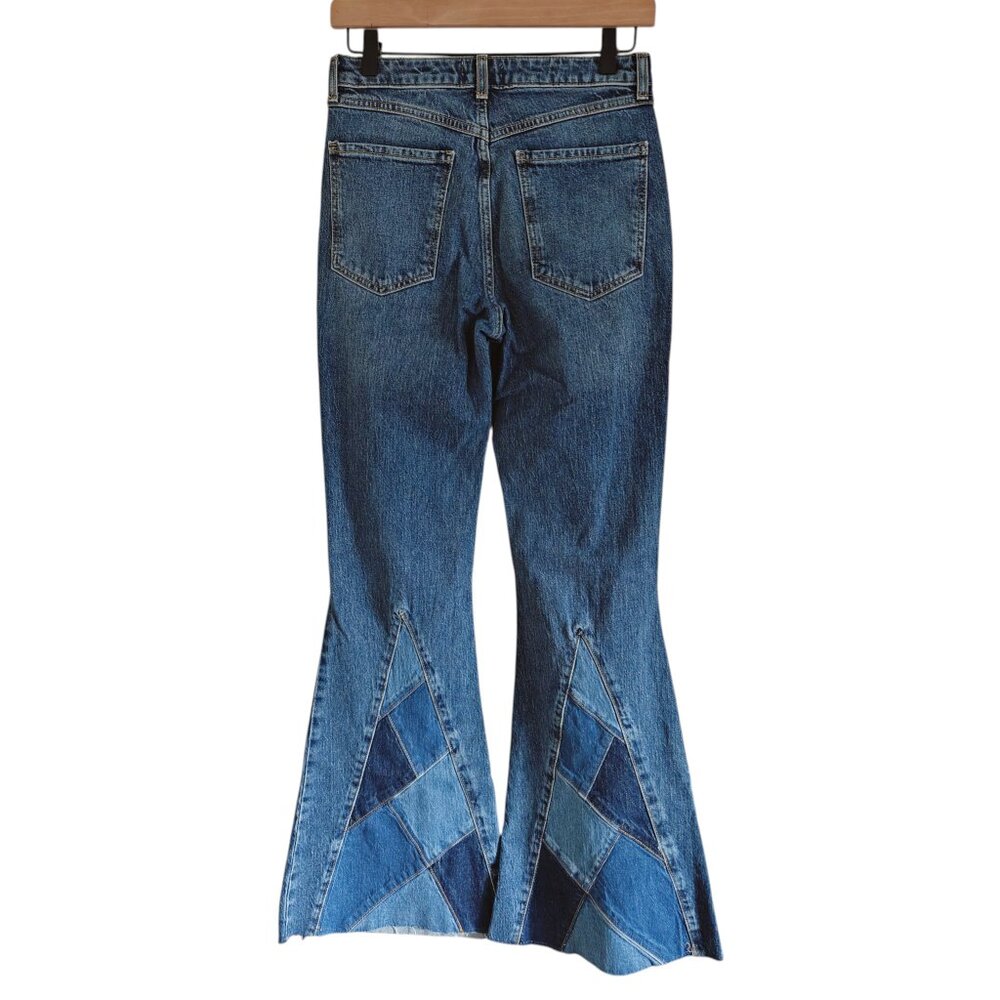 Forever 21 Mid Rise Patchwork Flare Distressed Y2K Slim FIt Cotton Jeans Sz. 24 - Picture 3 of 9